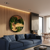 Moss and Olive Wood Wall Art in Metal Frame