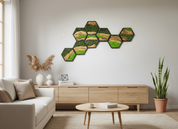 Hexagon Moss Wall Art | Olive Wood & Preserved Moss Design