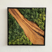 Custom Made Moss and Olive Wood Wall Art, Metal Frame Moss Wall Decor, Olive Wood and Moss Wall Art- Preserved Stabilized Moss Wall Decor BlackSeaResinWorks
