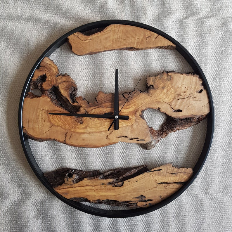 Custom Made Metal & Olive Wood Wall Clock, Wooden Wall Clock, Rustic Wall Clock, Unique Gift, Metal Clock, Home Gift, Housewarming gift BlackSeaResinWorks