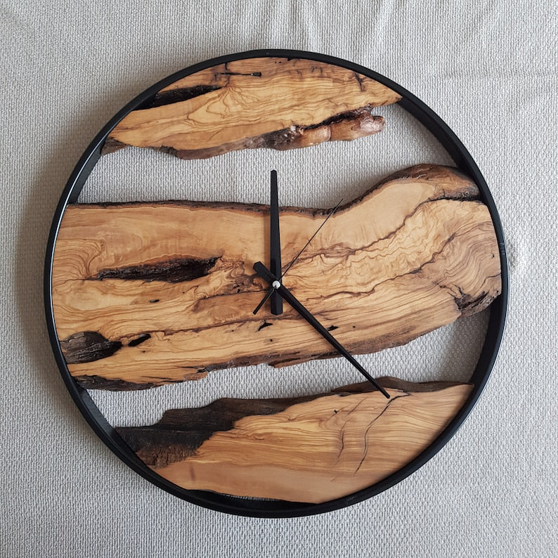 Custom Made Metal & Olive Wood Wall Clock, Wooden Wall Clock, Rustic Wall Clock, Unique Gift, Metal Clock, Home Gift, Housewarming gift BlackSeaResinWorks