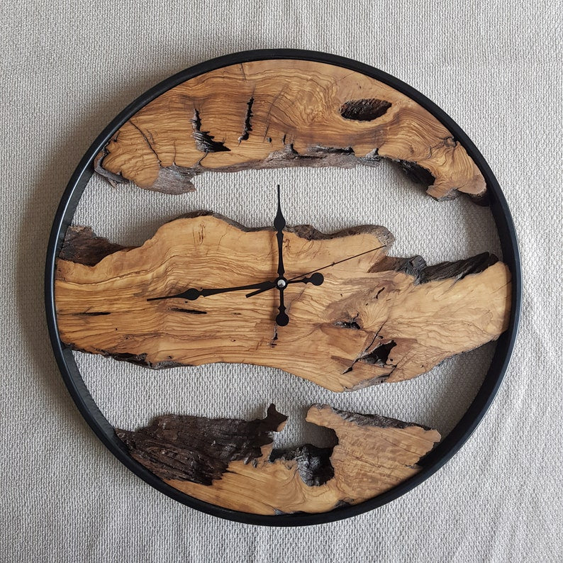 Custom Made Metal & Olive Wood Wall Clock, Wooden Wall Clock, Rustic Wall Clock, Unique Gift, Metal Clock, Home Gift, Housewarming gift BlackSeaResinWorks