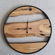 Custom Made Metal & Olive Wood Wall Clock, Wooden Wall Clock, Rustic Wall Clock, Unique Gift, Metal Clock, Home Gift, Housewarming gift BlackSeaResinWorks