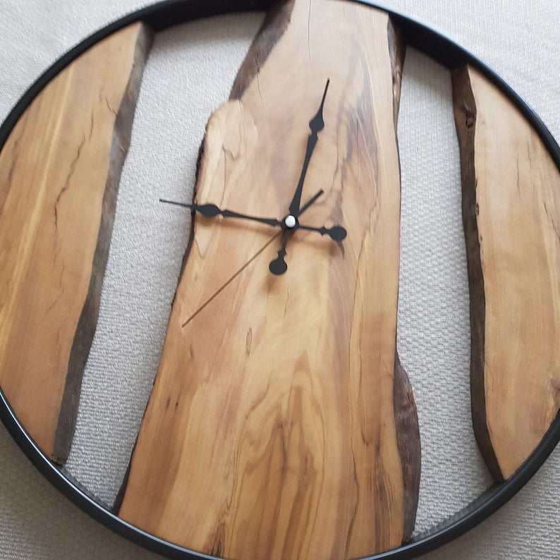 Custom Made Metal & Olive Wood Wall Clock, Wooden Wall Clock, Rustic Wall Clock, Unique Gift, Metal Clock, Home Gift, Housewarming gift BlackSeaResinWorks