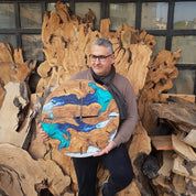 Custom Made Resin & Olive Wood Wall Clock, Made to order Epoxy and Olive Wood Wall Clock, Home gift, Live Edge Rustic Olive Wood Wall Clock BlackSeaResinWorks