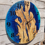 Blue Serenity | Resin & Olive Wood Wall Clock