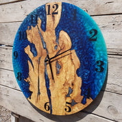 Blue Serenity | Resin & Olive Wood Wall Clock