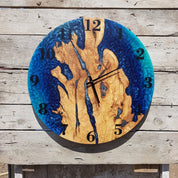 Blue Serenity | Resin & Olive Wood Wall Clock