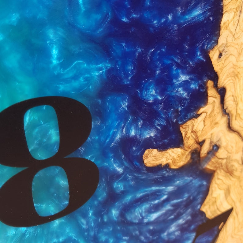 Blue Serenity | Resin & Olive Wood Wall Clock