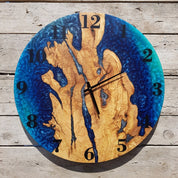 Blue Serenity | Resin & Olive Wood Wall Clock