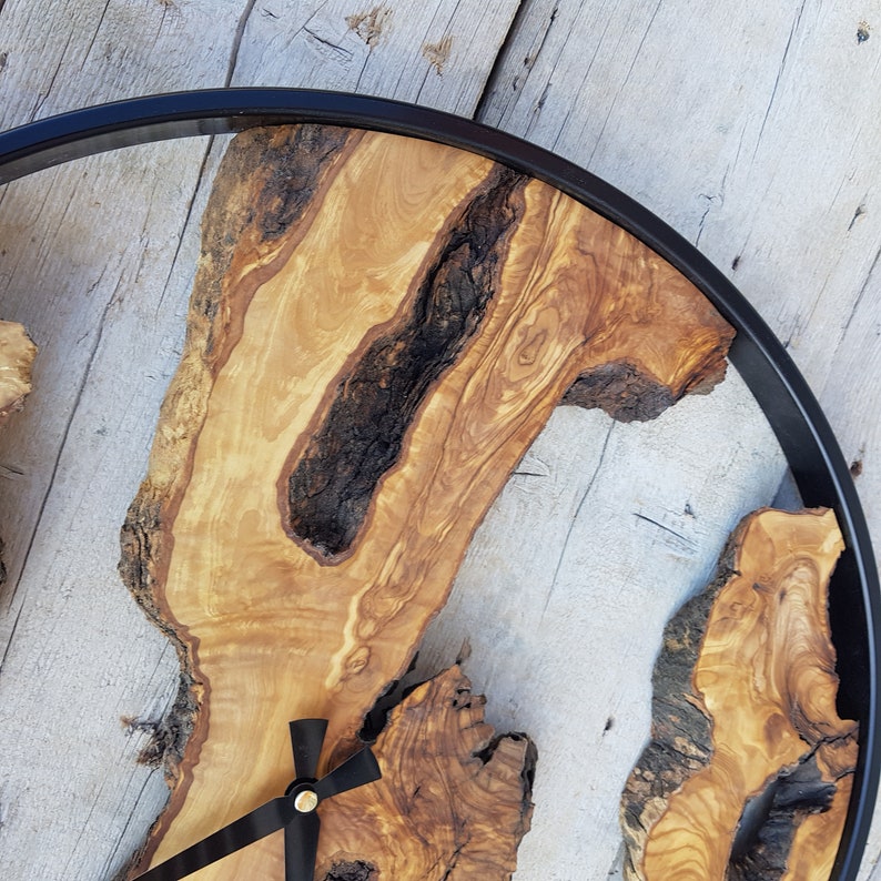 Custom Made Metal & Olive Wood Wall Clock, Wooden Wall Clock, Rustic Wall Clock, Unique Gift, Metal Clock, Home Gift, Housewarming gift BlackSeaResinWorks