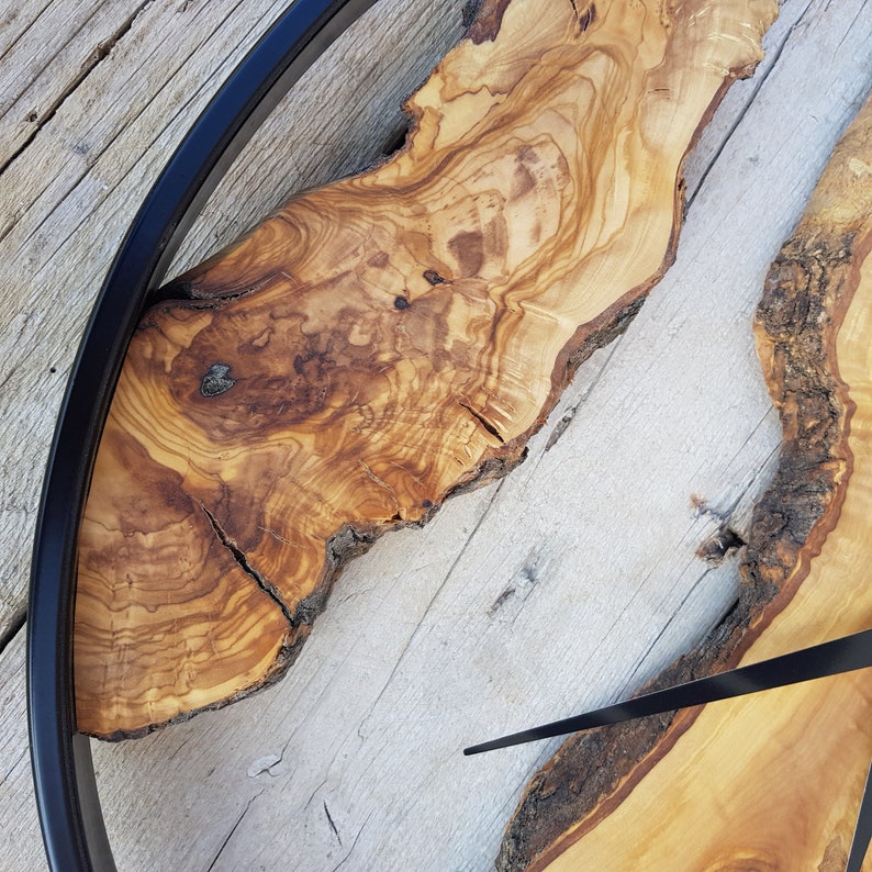 Custom Made Metal & Olive Wood Wall Clock, Wooden Wall Clock, Rustic Wall Clock, Unique Gift, Metal Clock, Home Gift, Housewarming gift BlackSeaResinWorks