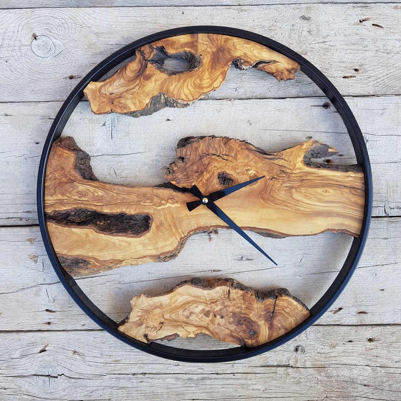 Custom Made Metal & Olive Wood Wall Clock, Wooden Wall Clock, Rustic Wall Clock, Unique Gift, Metal Clock, Home Gift, Housewarming gift BlackSeaResinWorks