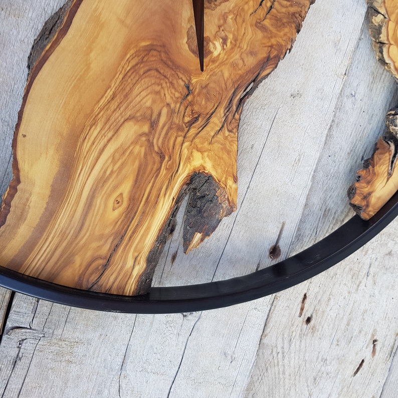 Custom Made Metal & Olive Wood Wall Clock, Wooden Wall Clock, Rustic Wall Clock, Unique Gift, Metal Clock, Home Gift, Housewarming gift BlackSeaResinWorks