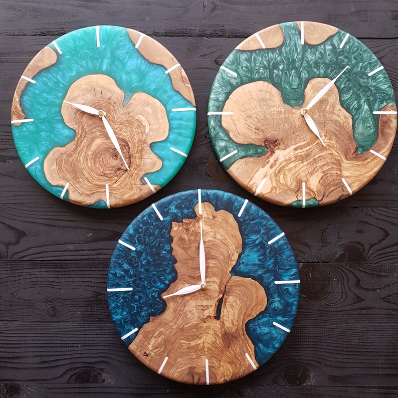 Deep Ocean | Resin & Olive Wood Wall Clock