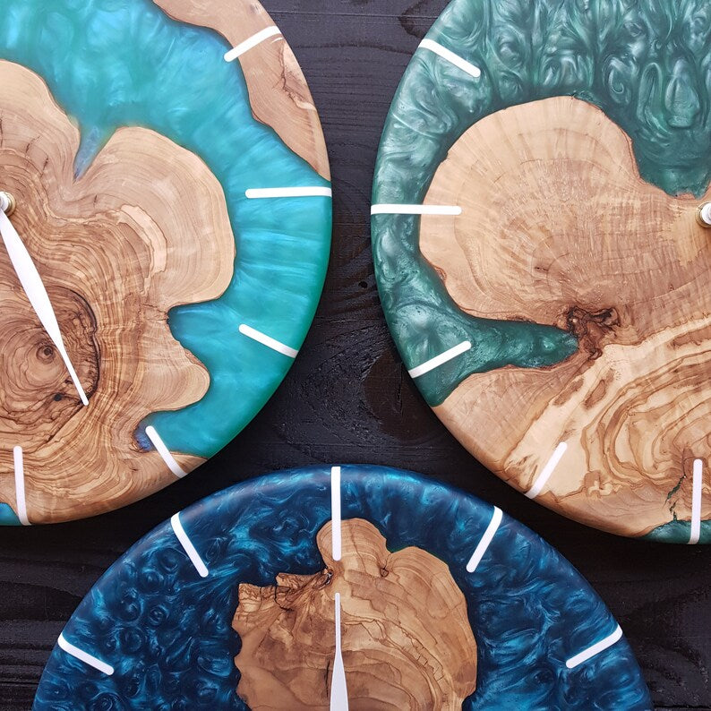 Deep Ocean | Resin & Olive Wood Wall Clock