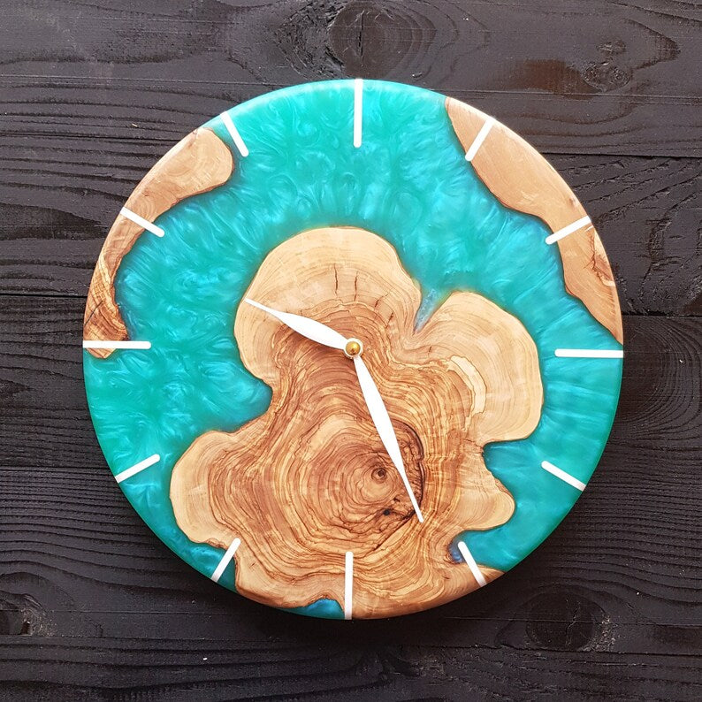 Deep Ocean | Resin & Olive Wood Wall Clock