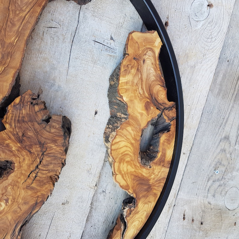 Custom Made Metal & Olive Wood Wall Clock, Wooden Wall Clock, Rustic Wall Clock, Unique Gift, Metal Clock, Home Gift, Housewarming gift BlackSeaResinWorks