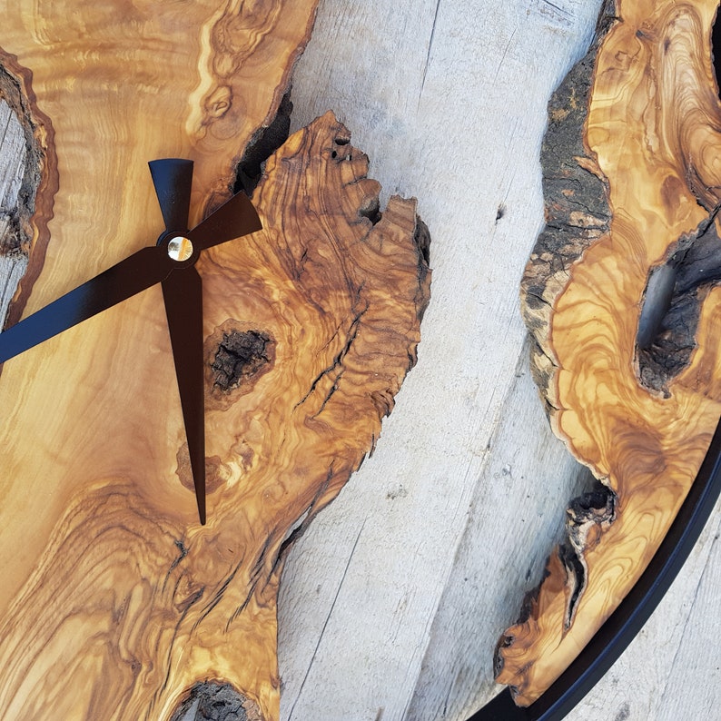 Custom Made Metal & Olive Wood Wall Clock, Wooden Wall Clock, Rustic Wall Clock, Unique Gift, Metal Clock, Home Gift, Housewarming gift BlackSeaResinWorks