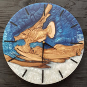 Custom Made Resin & Olive Wood Wall Clock, Made to order Epoxy and Olive Wood Wall Clock, Home gift, Live Edge Rustic Olive Wood Wall Clock BlackSeaResinWorks