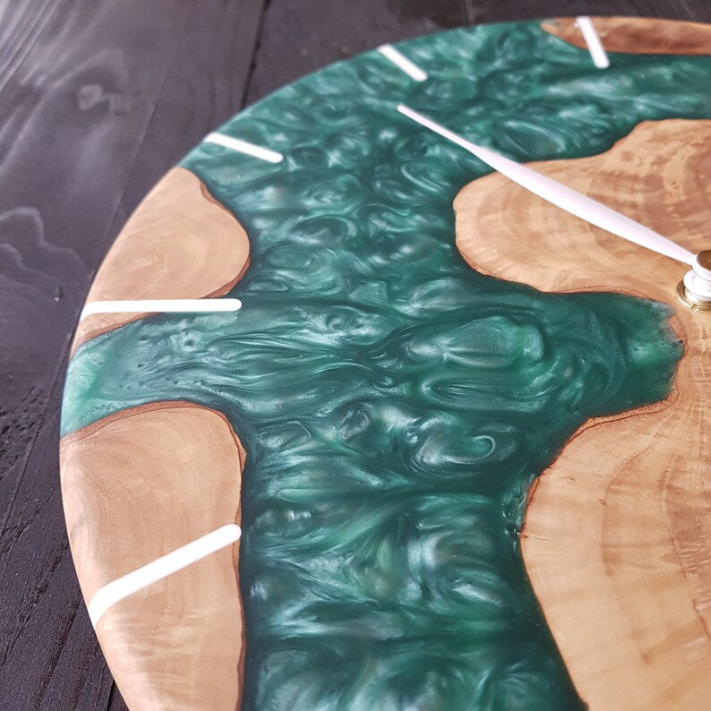 Deep Ocean | Resin & Olive Wood Wall Clock