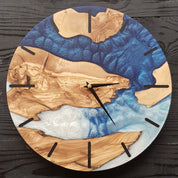 Custom Made Resin & Olive Wood Wall Clock, Made to order Epoxy and Olive Wood Wall Clock, Home gift, Live Edge Rustic Olive Wood Wall Clock BlackSeaResinWorks