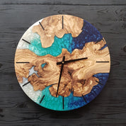 Custom Made Resin & Olive Wood Wall Clock, Made to order Epoxy and Olive Wood Wall Clock, Home gift, Live Edge Rustic Olive Wood Wall Clock BlackSeaResinWorks