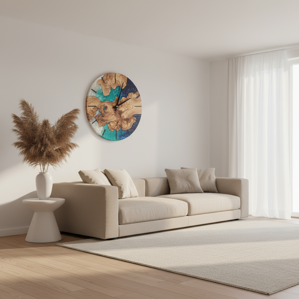 Custom Made Resin & Olive Wood Wall Clock