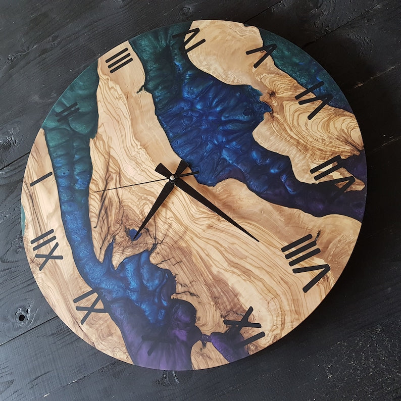 Mystic Rivers | Resin & Olive Wood Wall Clock