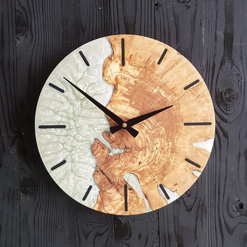 White Essence | Resin & Olive Wood Wall Clock
