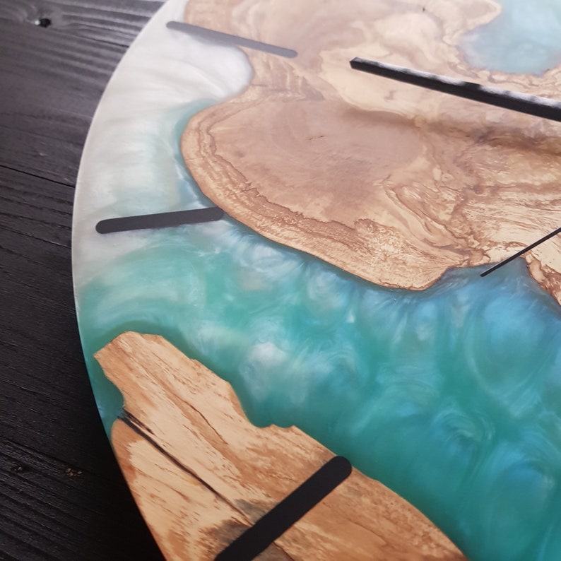 Ocean Fusion | Resin & Olive Wood Wall Clock