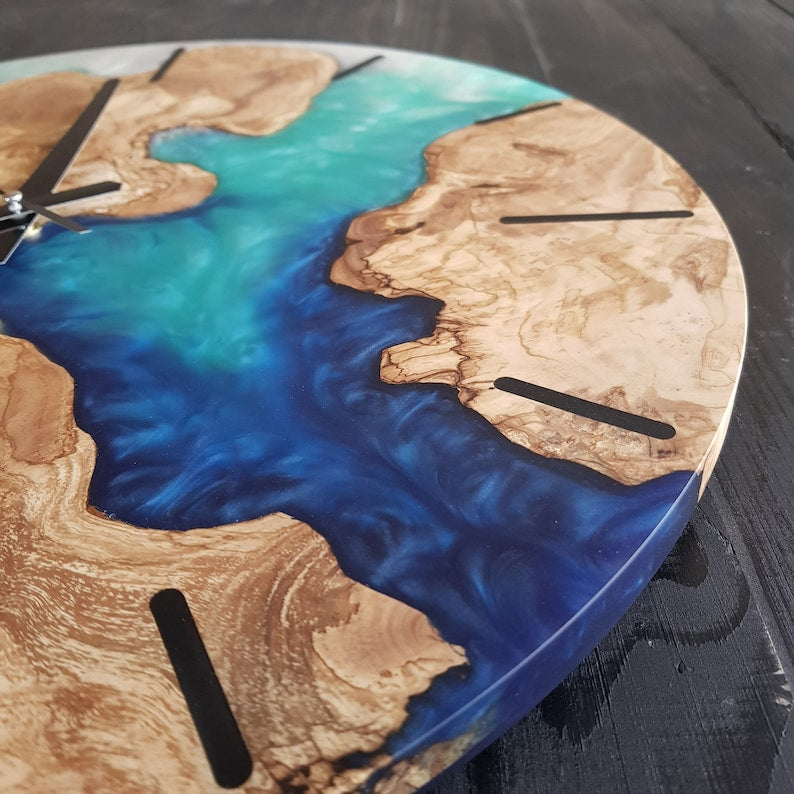 Ocean Fusion | Resin & Olive Wood Wall Clock