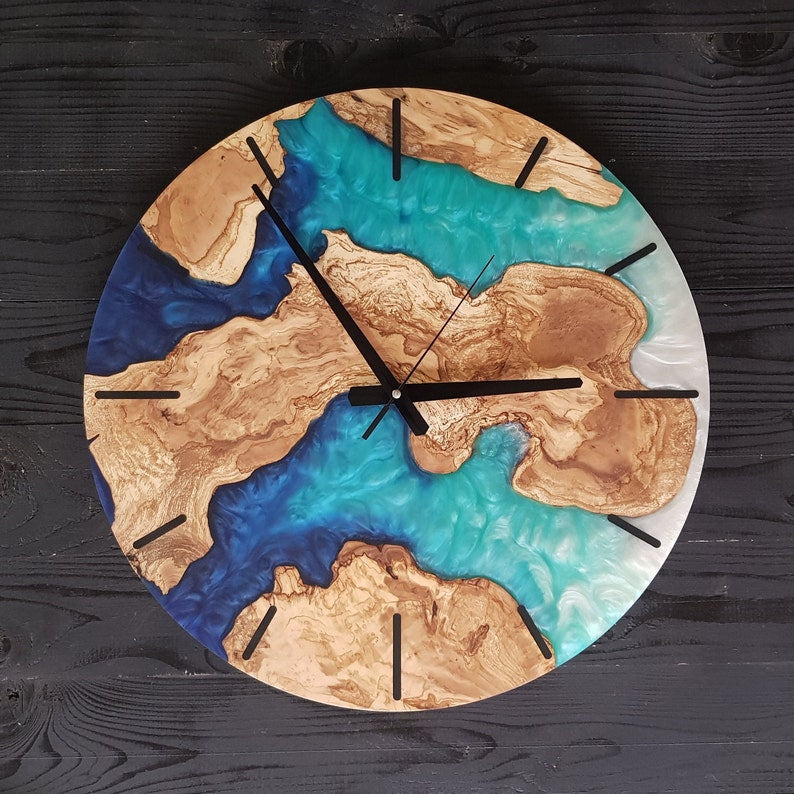 Ocean Fusion | Resin & Olive Wood Wall Clock