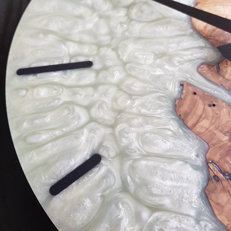 White Essence | Resin & Olive Wood Wall Clock