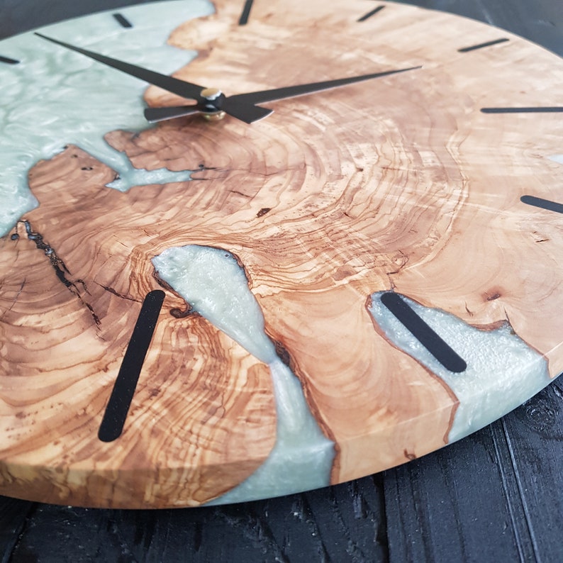 White Essence | Resin & Olive Wood Wall Clock