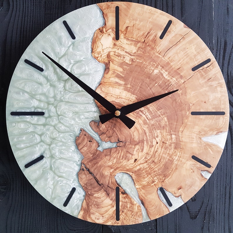 White Essence | Resin & Olive Wood Wall Clock