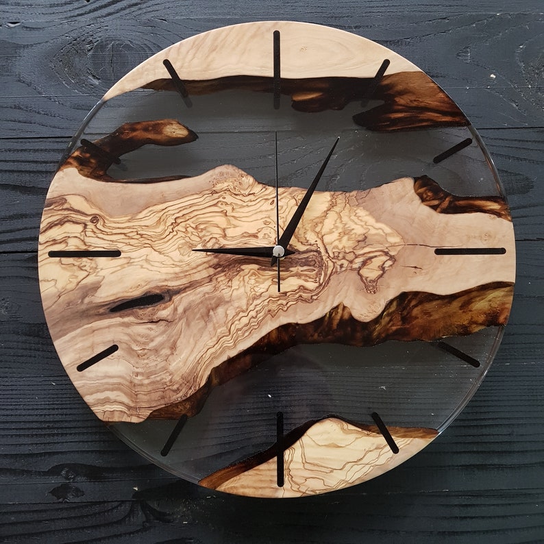 Transparent Earth | Resin & Olive Wood Wall Clock