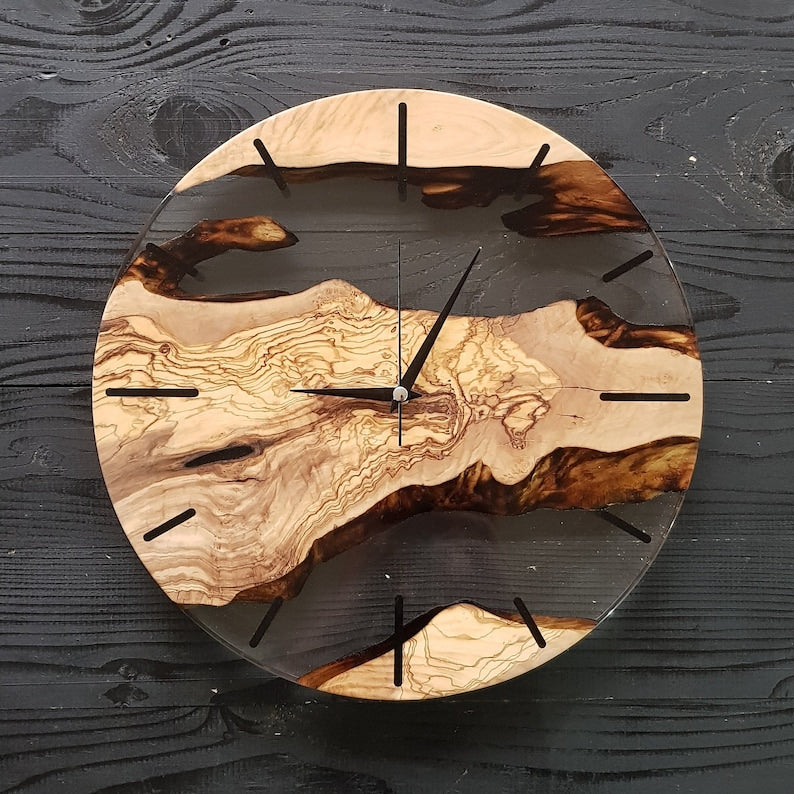 Transparent Earth | Resin & Olive Wood Wall Clock