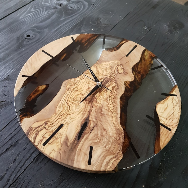 Transparent Earth | Resin & Olive Wood Wall Clock