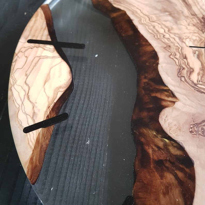 Transparent Earth | Resin & Olive Wood Wall Clock