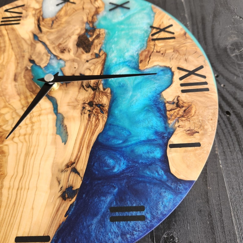 Sea Harmony | Resin & Olive Wood Wall Clock