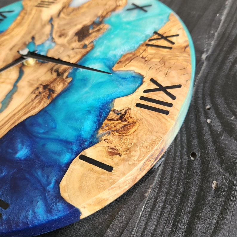 Sea Harmony | Resin & Olive Wood Wall Clock