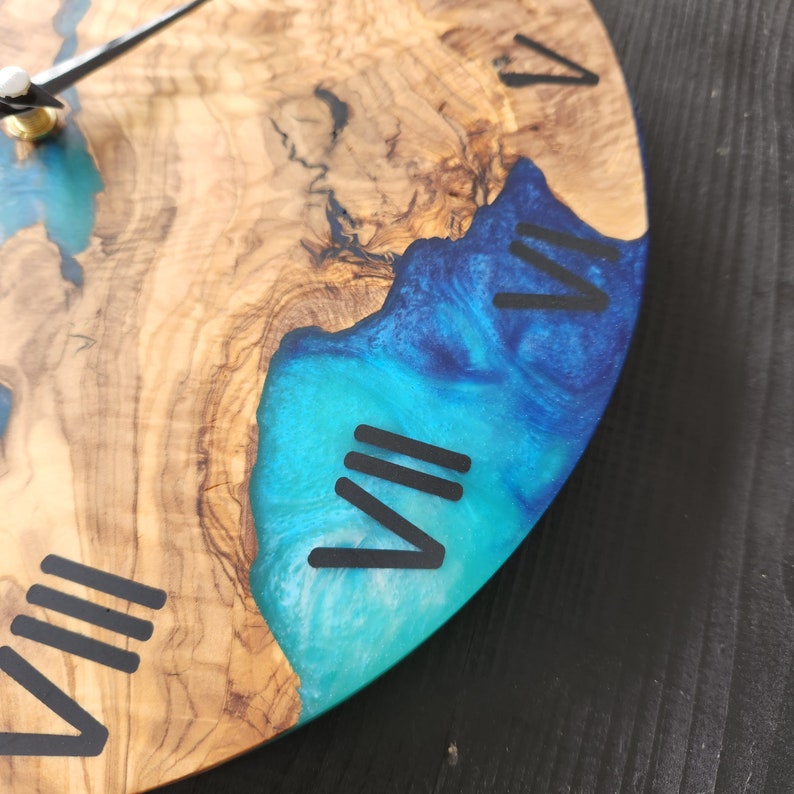 Sea Harmony | Resin & Olive Wood Wall Clock