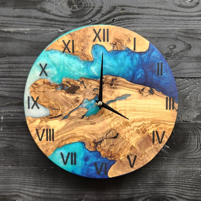 Sea Harmony | Resin & Olive Wood Wall Clock