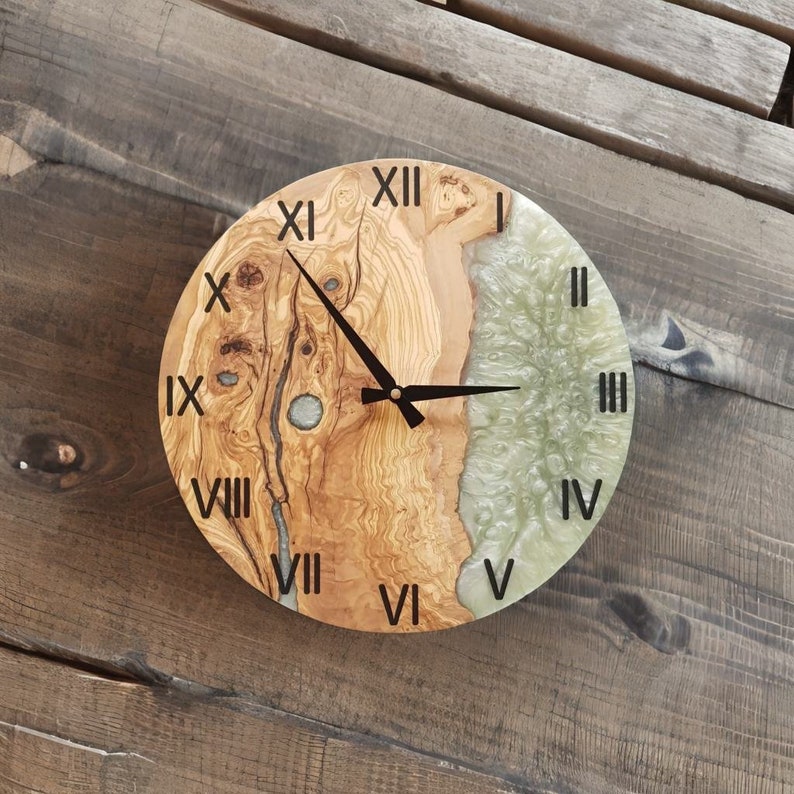 Forest Pearl | Resin & Olive Wood Wall Clock