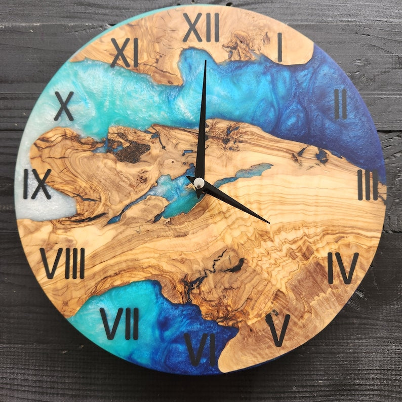 Sea Harmony | Resin & Olive Wood Wall Clock