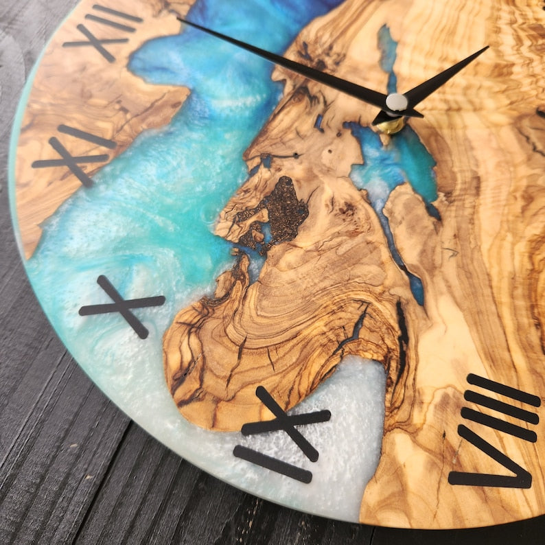 Sea Harmony | Resin & Olive Wood Wall Clock