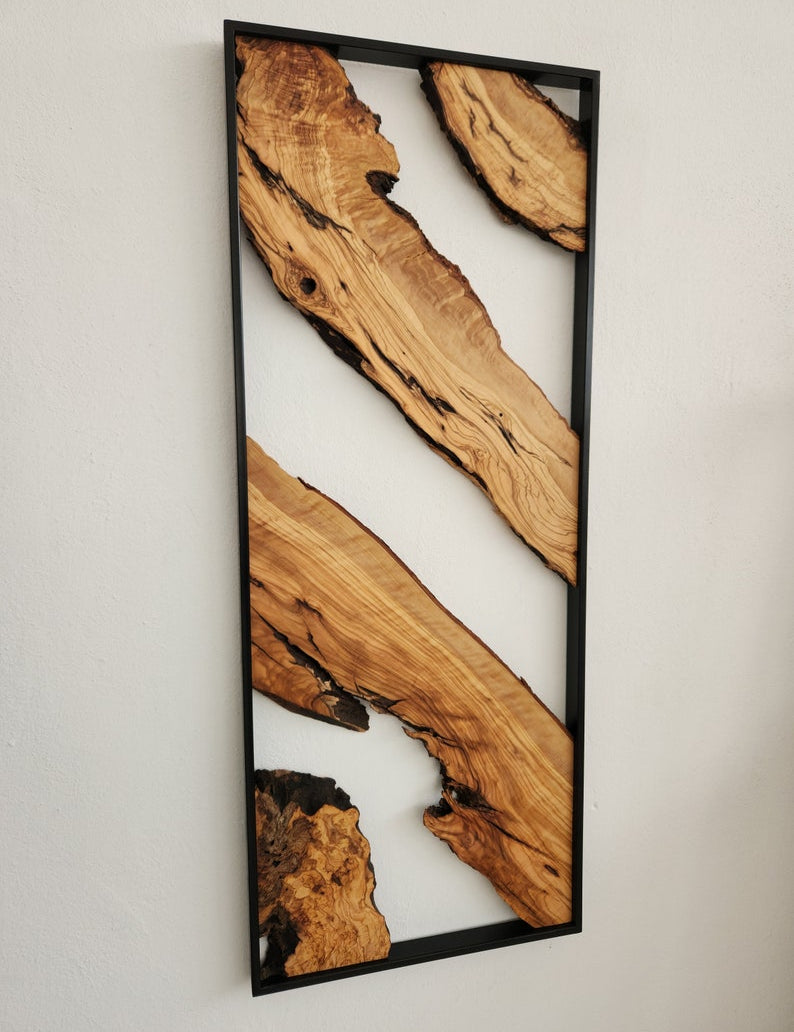 Metal and Wooden Wall Art, Olive Wood Wall Decor, Wall Art, Housewarming Gift, Wood Wall Art, Rustic Wall Art, Live Edge Wood Wall Decor BlackSeaResinWorks