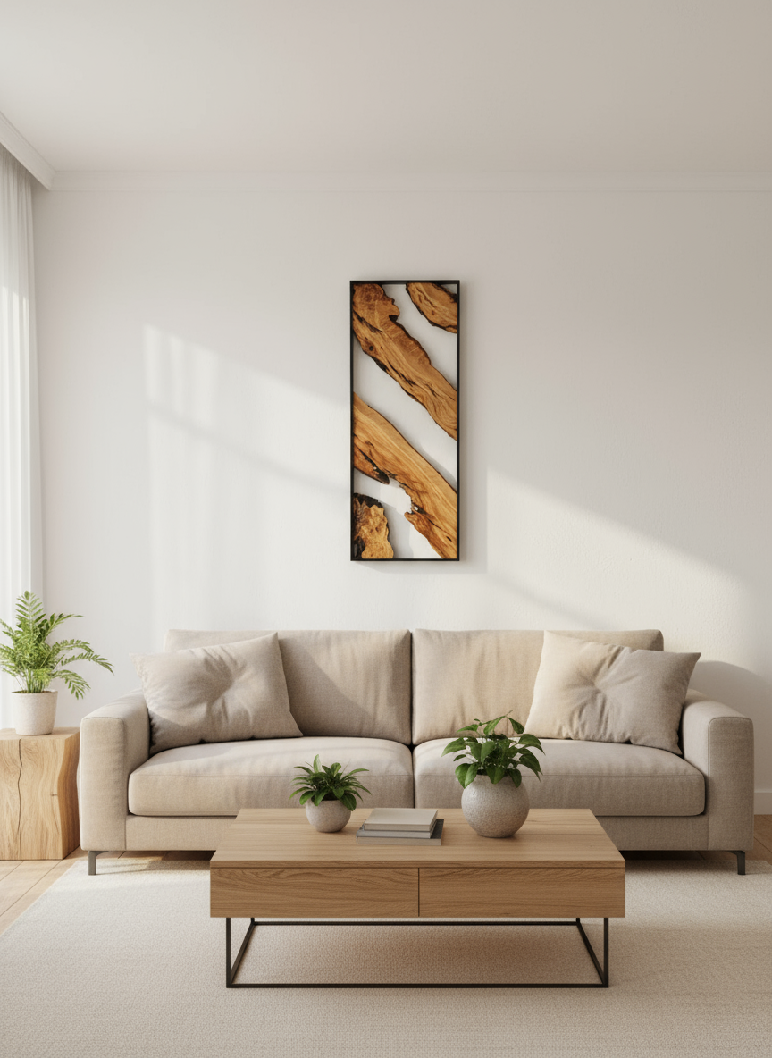 Metal and Live Edge Olive Wood Wall Art | Handcrafted Rustic Home Decor