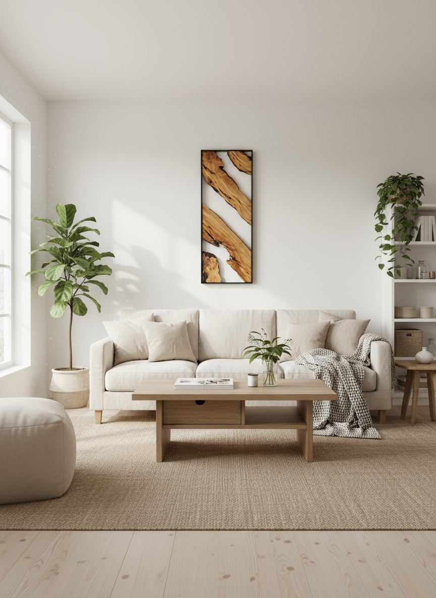 Nature Stripes | Metal and Live Edge Olive Wood Wall Art